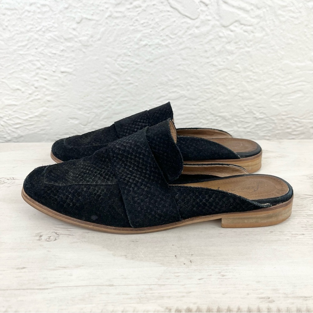 Free People Black Leather Suede Mules Loafers 38 8